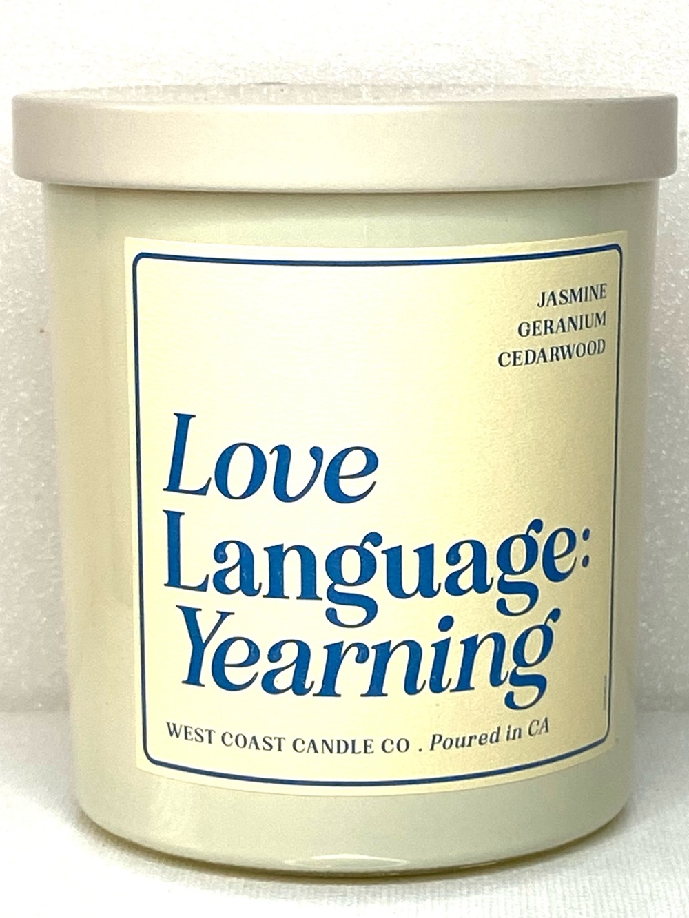 Love Language: Yearning Jasmine Candle — Cream & Blue